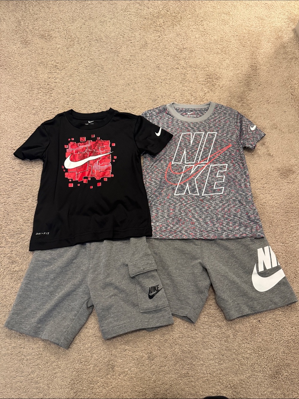 Nike Kids Short Sleeve Pajama Sets - Black, Gray & Red Accents